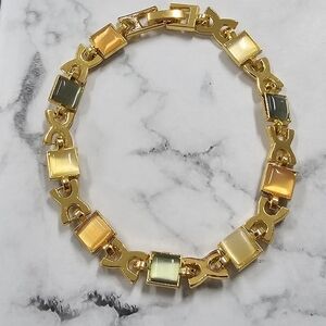 Macy's Gold and Green Geometric Link Bracelet
